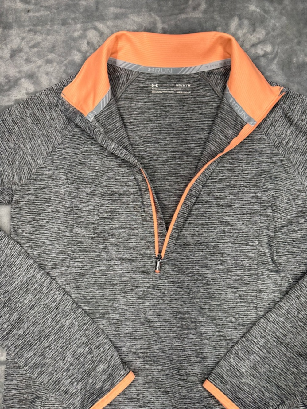 Under Armour Gray Quarter-Zip Pullover with Coral Trim - Picture 3 of 11